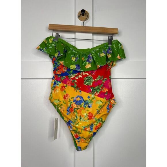 NWT Caroline Constas Colorblock Marisol One Piece Radiant Floral Mix Size: M - Picture 2 of 8
